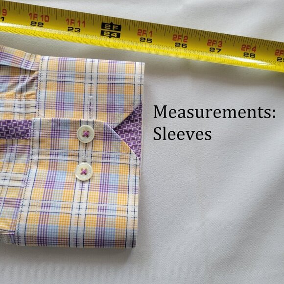 Men's Bugatchi Julian Shaped Fit Plaid Linen Button-Up Shirt (Size: S/Medium) - Picture 12 of 12